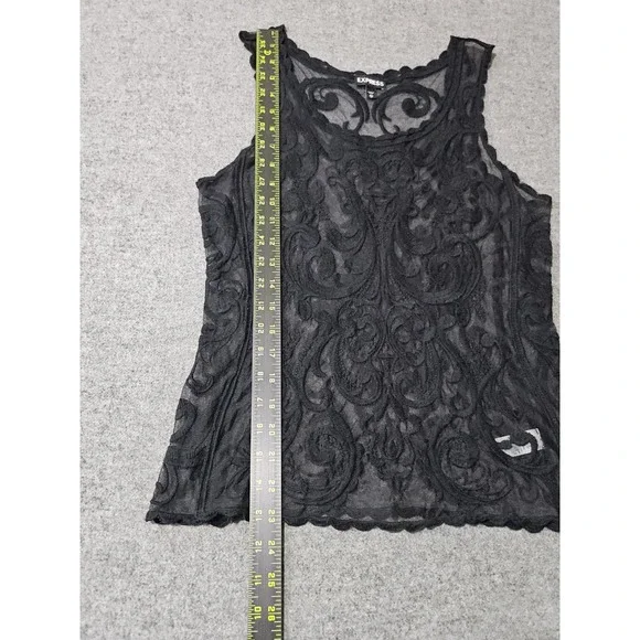 Express Black Sheer Lace Tank Top Women's Size XS Gothic Boho Embroidered Mesh - Picture 4 of 7
